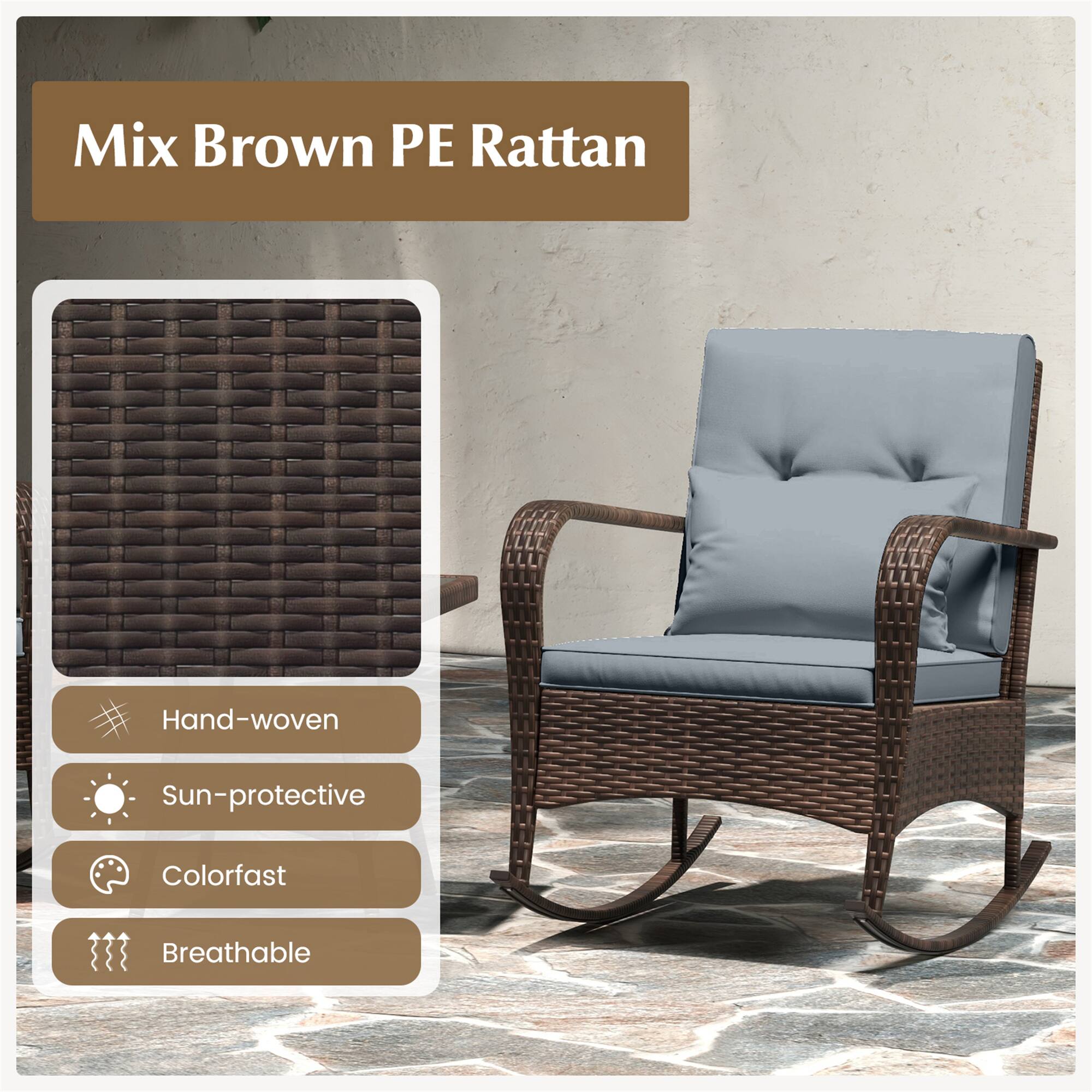 Mix Brown PE Rattan

- Hand-woven
- Sun-protective
- Colorfast
- Breathable