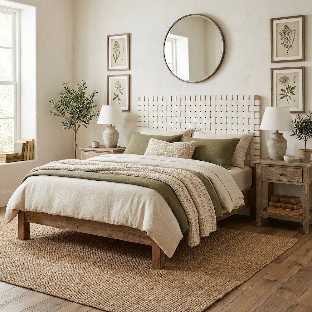 Angle. FurniFact - Vegan Leather Wall-Mount Headboard Queen Size with Durable Modern Design - Beige.