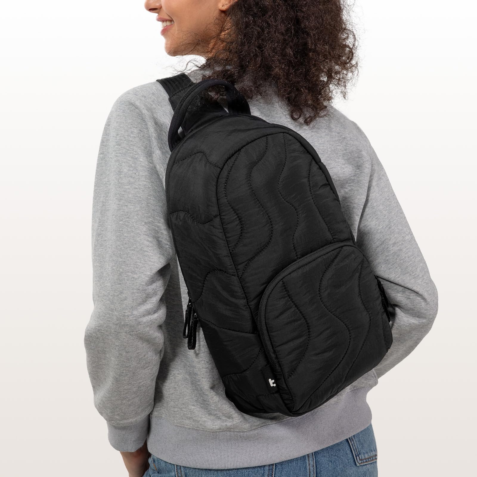 Left. Cozy Serene - 10l Puffy Sling Bag Backpack For Women Trendy  Quilted Padded Crossbody 11 inch Ipad Air M3 m2 Pro M4 m2 m1 2 - Lavascape.