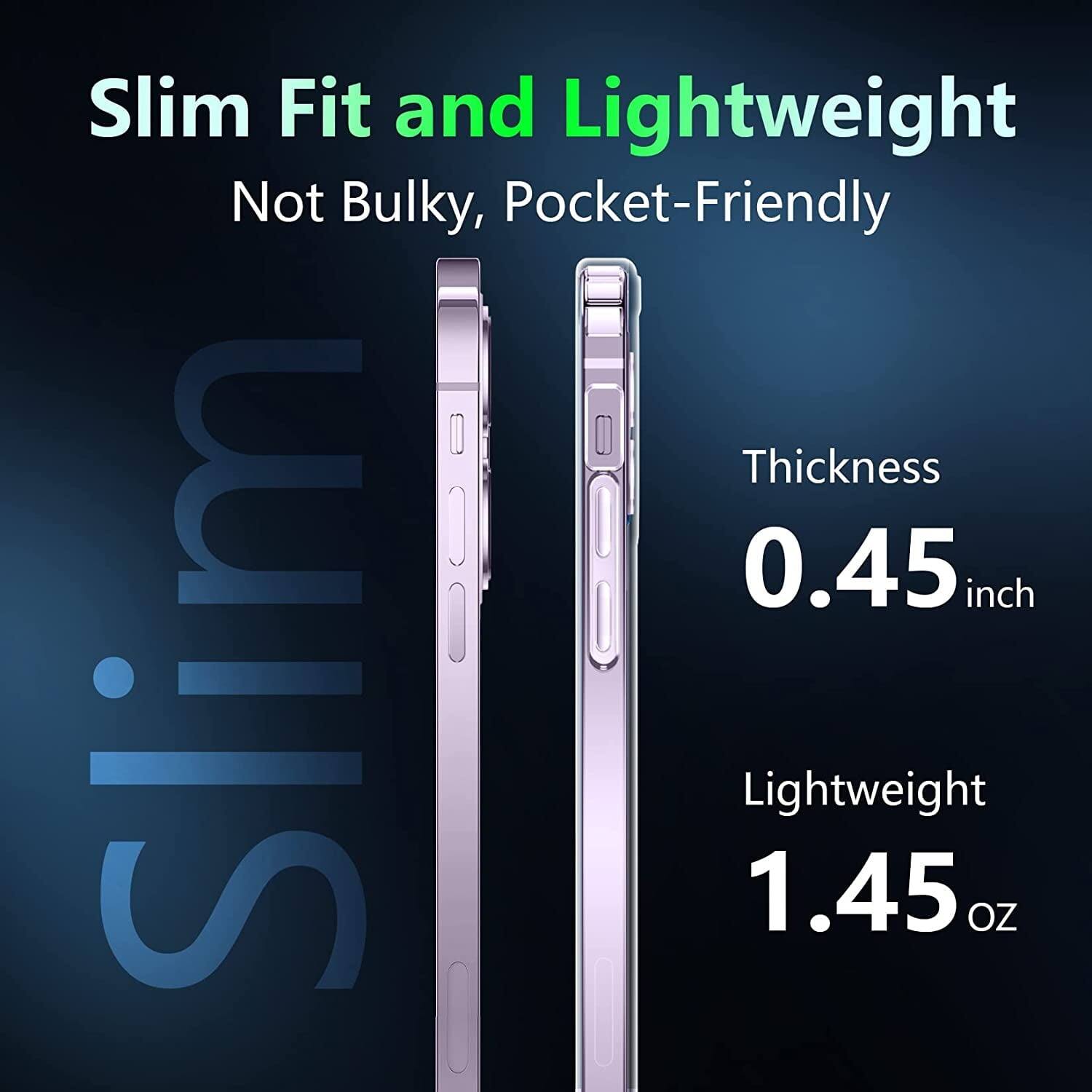Slim Fit and Lightweight, Not Bulky, Pocket-Friendly, Thickness 0.45 inch, Lightweight 1.45 oz