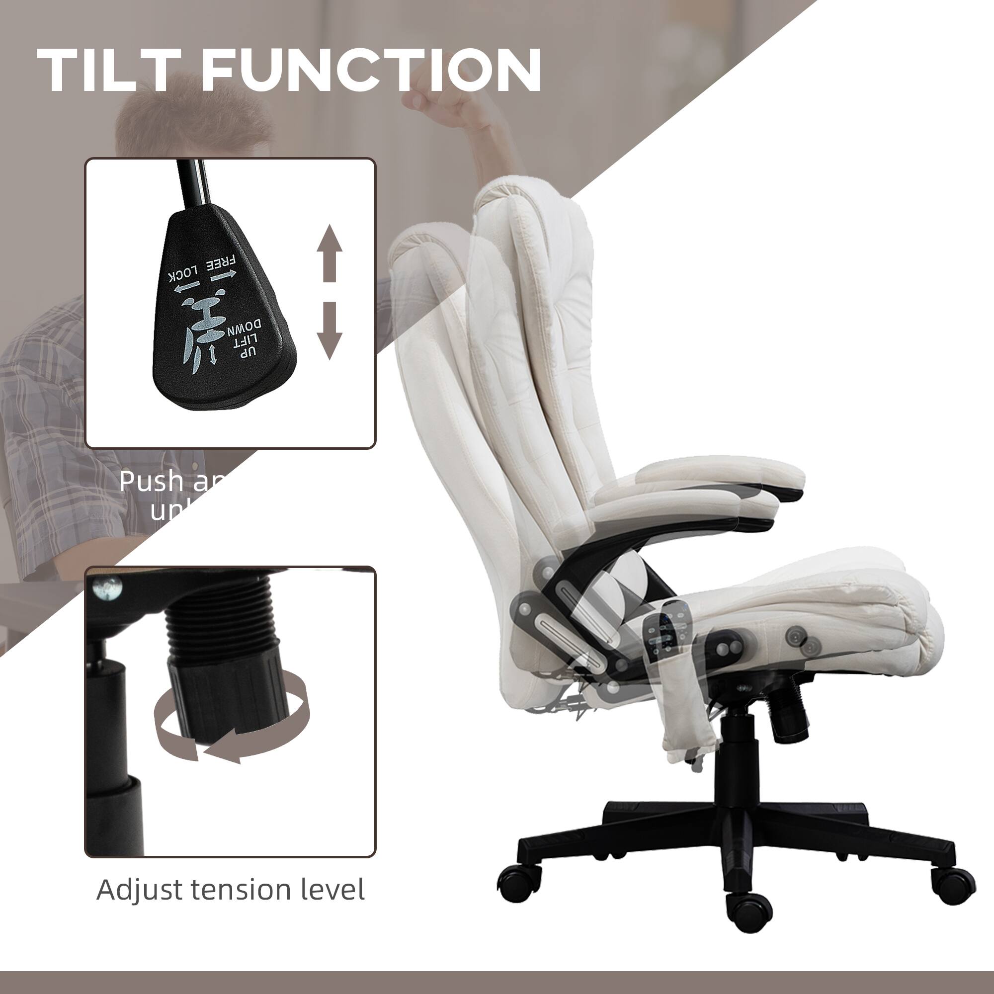 TILT FUNCTION

Push and lift up

Adjust tension level
