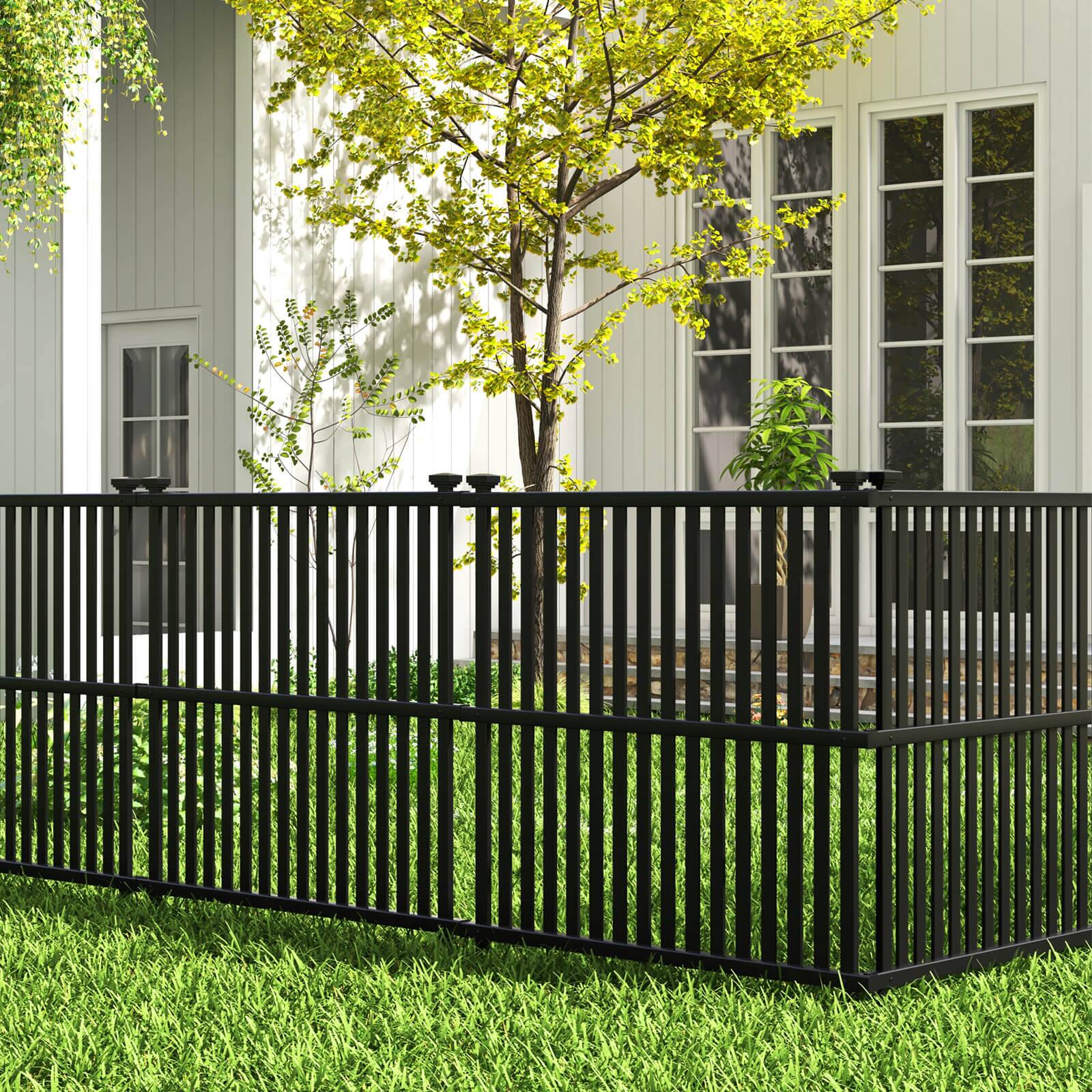 Alt View 2. Costway - 4 PCS Air Conditioner Fence Panels with Metal Ground Stakes No Dig Trash Can Enclosure - Black.