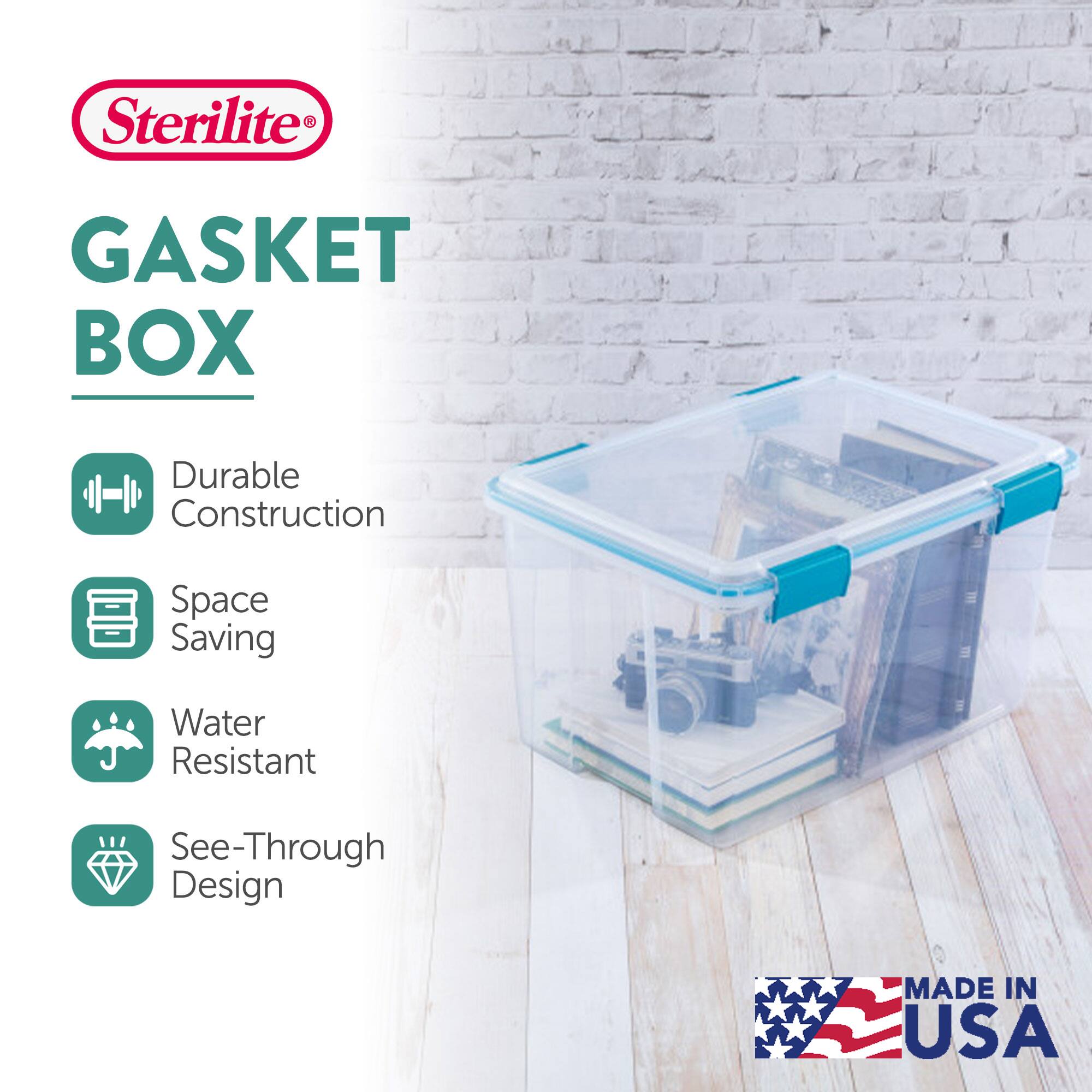 Sterilite GASKET BOX  
Durable Construction  
Space Saving  
Water Resistant  
See-Through Design  
MADE IN USA