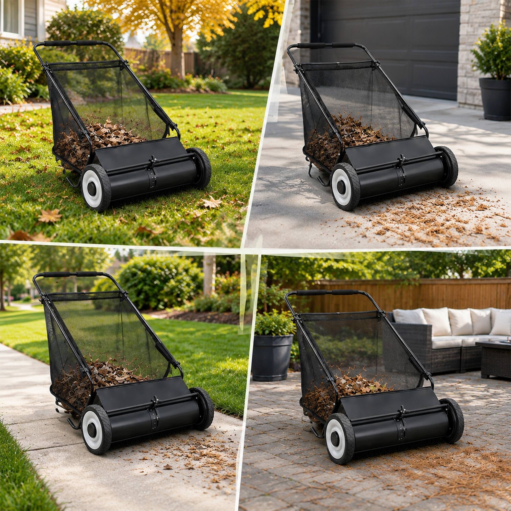 Alt View 4. RYHNUYNE - 26-Inch Push Lawn Sweeper, 7 Cu. Ft. - Black.