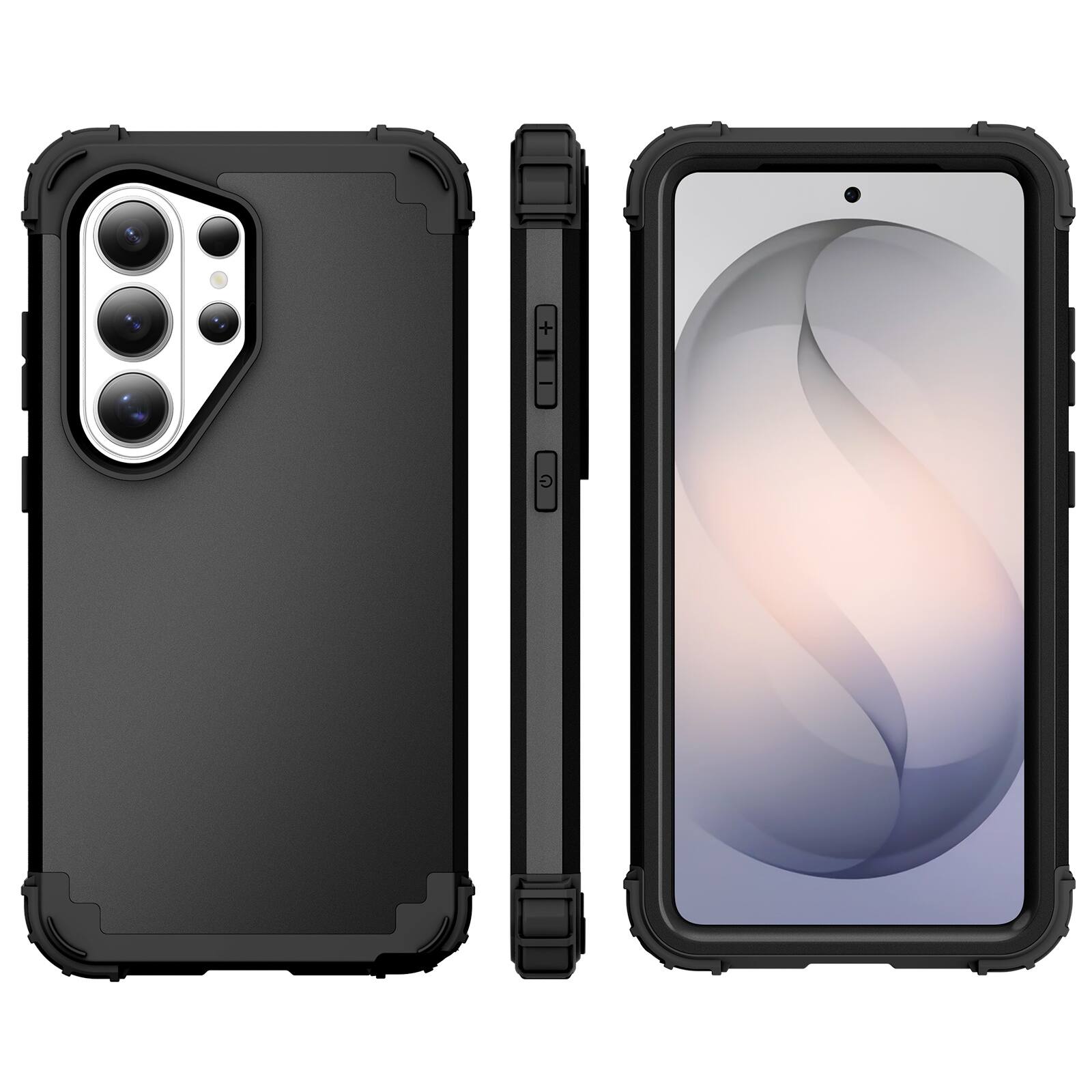 Alt View 1. Dteck - Rugged Case for Samsung Galaxy S26 Ultra,Shockproof Soft Silicone Bumper Hard PC Back Cover,3-Layers Protective Shell - Black.