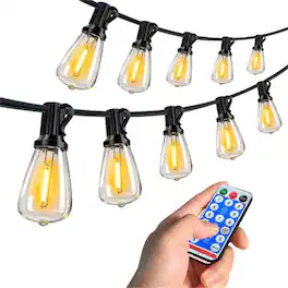 HTUTWOO - 60 FT Dimmable Solar String Lights-Waterproof Patio Lights with Remote & USB Port,15 LED Bulbs 3 Light Modes for Camping - Black