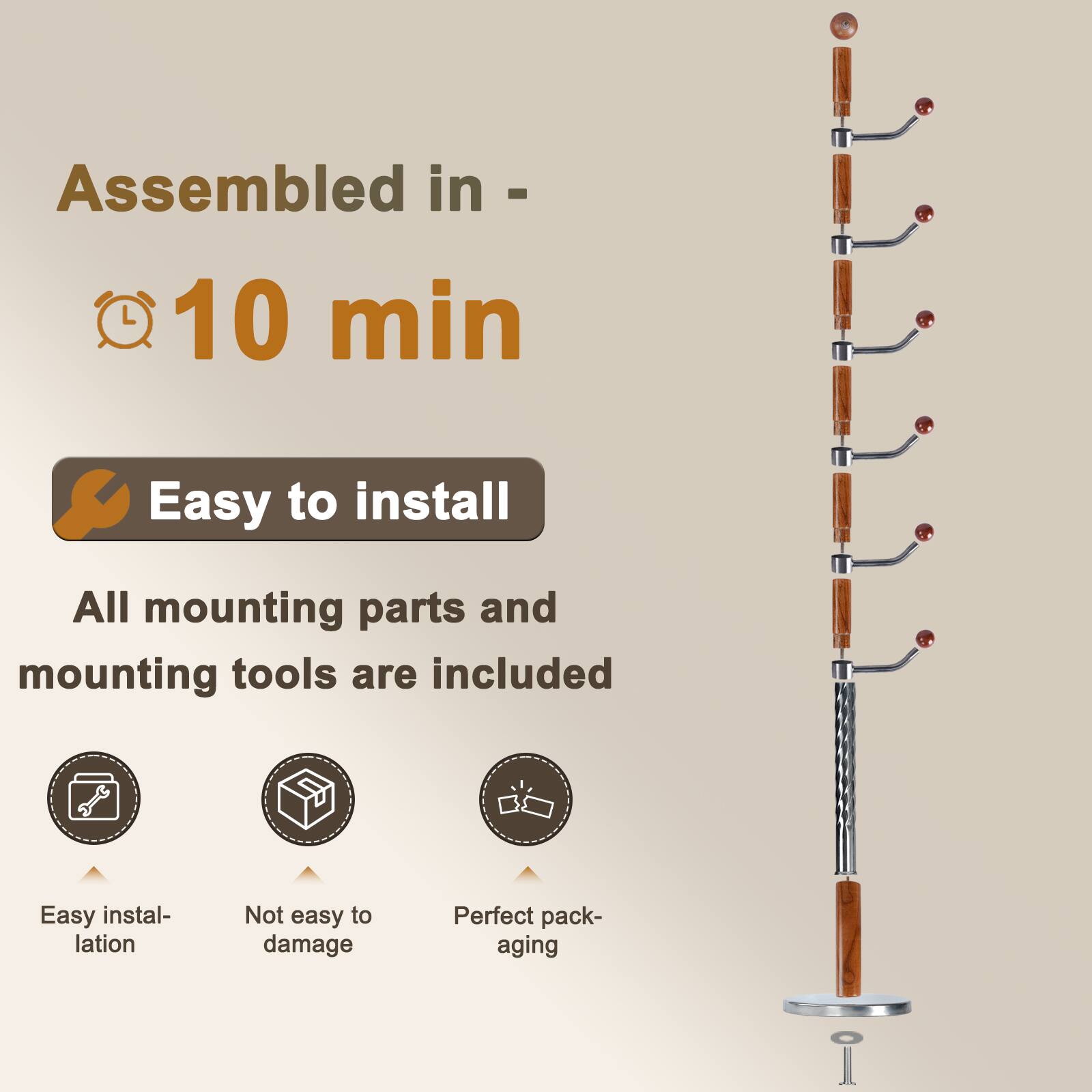 Assembled in - 10 min

Easy to install

All mounting parts and mounting tools are included

- Easy installation
- Not easy to damage
- Perfect packaging
