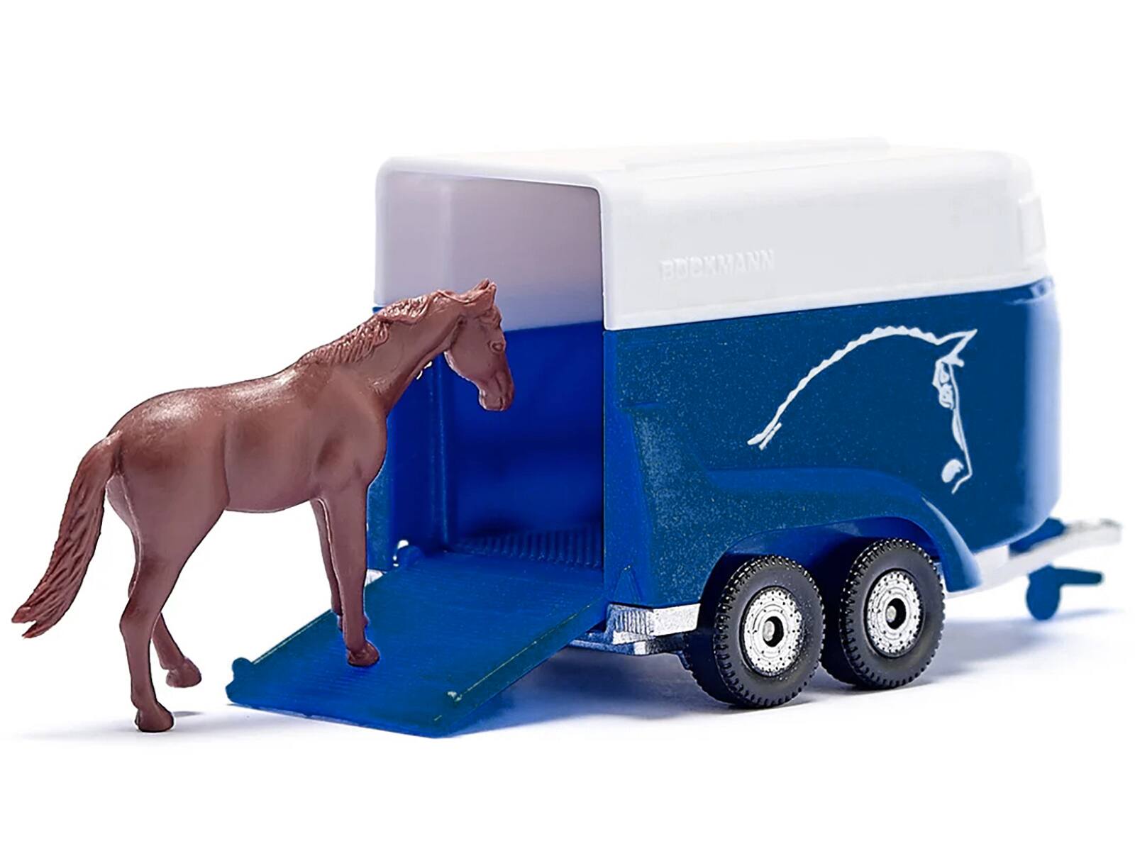 Angle. SIKU - Jeep Red with Horse Trailer Blue and Horse Accessory Diecast Model by Siku - Multicolor.