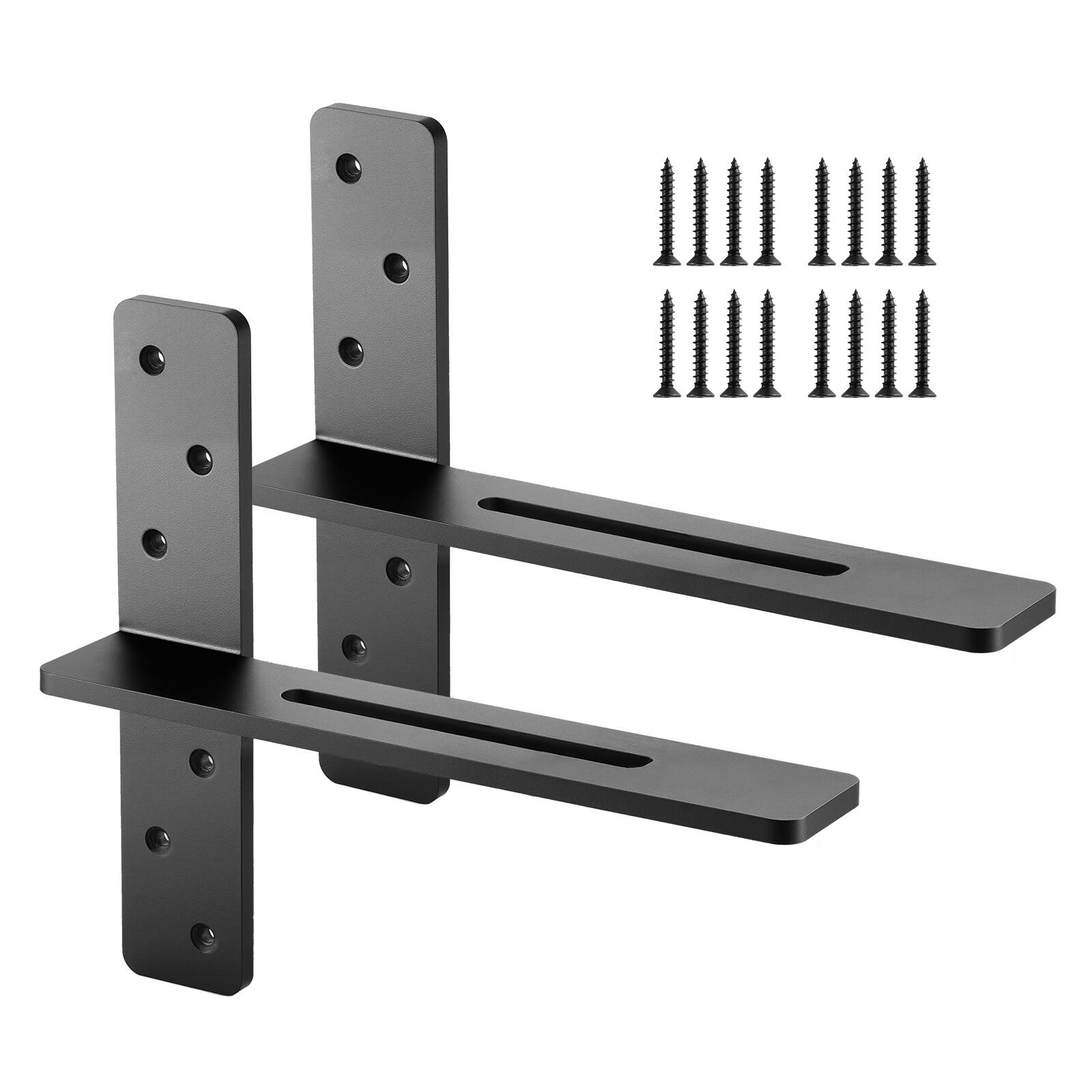VEVOR - T Shelf Brackets 2 Pcs,200 lbs/90 kg Weight Capacity,14x2.89x12 in / 355.6x73.5x304.8 mm,Solid Steel Heavy Duty Brackets - Black