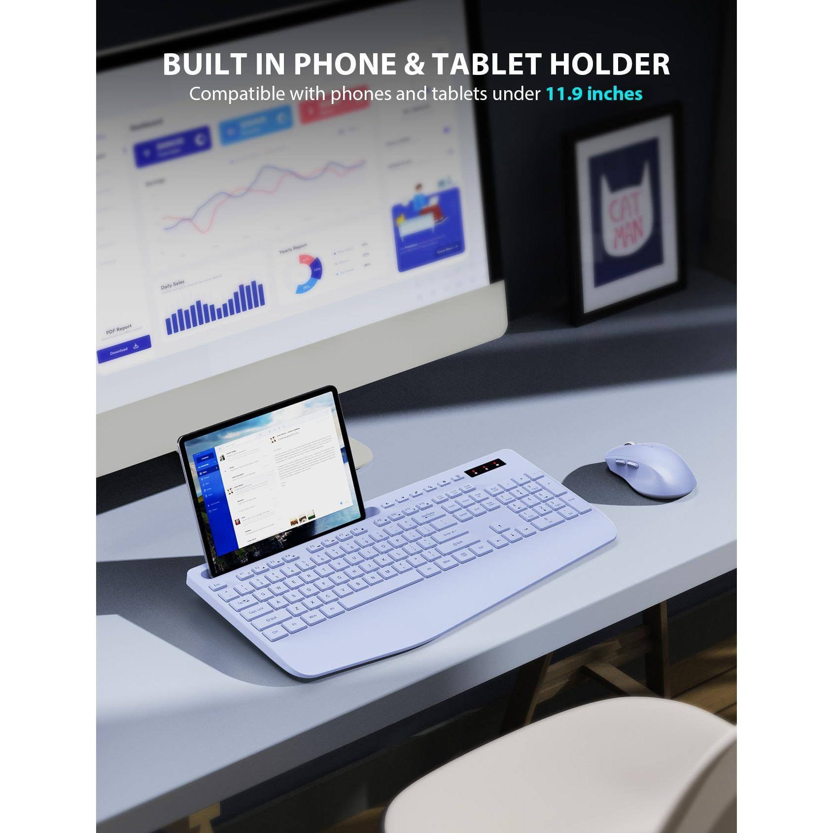 BUILT IN PHONE & TABLET HOLDER  
Compatible with phones and tablets under 11.9 inches