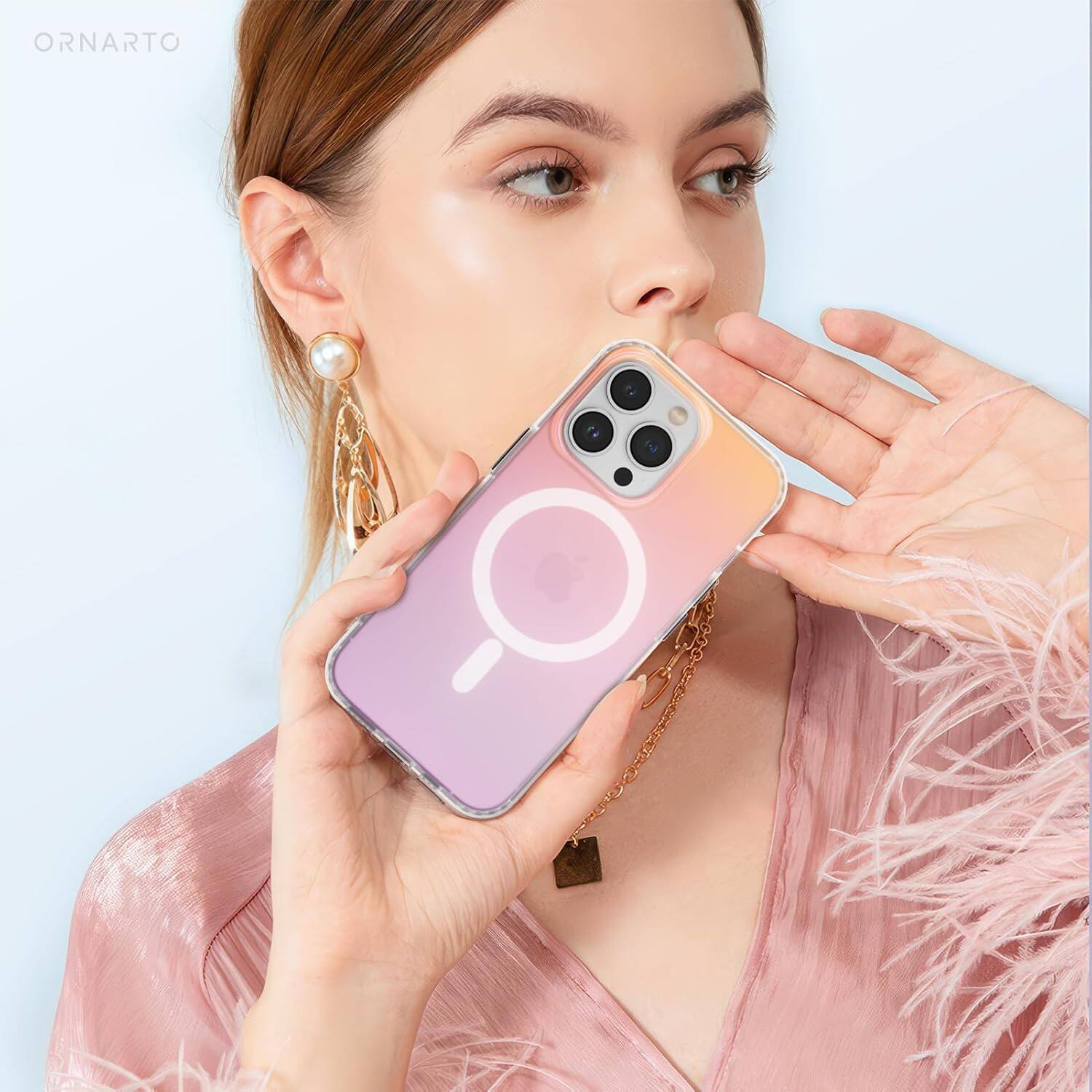 Alt View 6. Ornarto - ORNARTO Magnetic Case for iPhone 13 Pro 6.1" Compatible with MagSafe,Shockproof Protective Rainbow Phone Case-Sunset - Sunset.