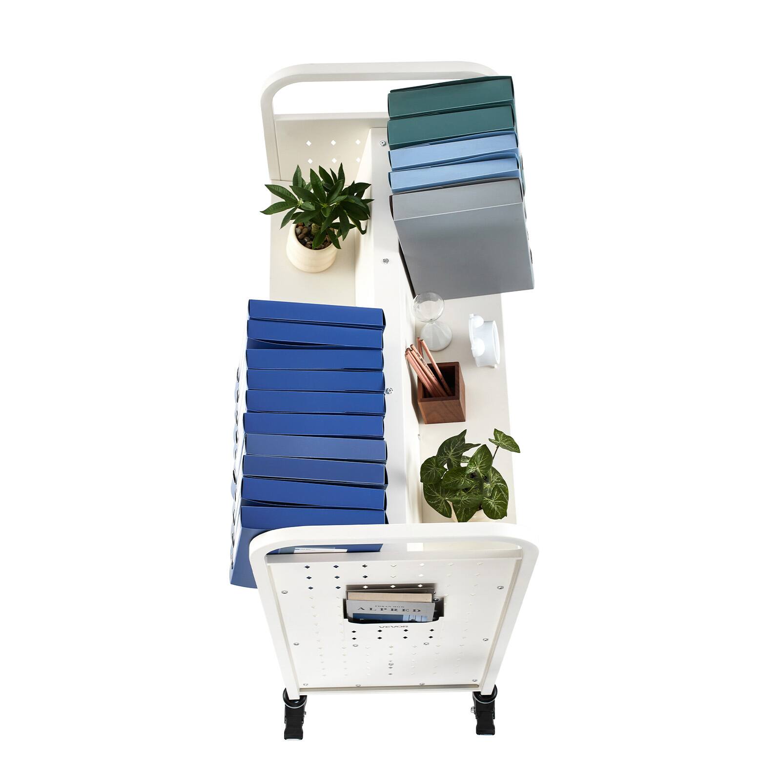 Alt View 5. VEVOR - Rolling Library Book Cart,330lbs Capacity, 38.2x20.3x48.2-in Library Cart,Double Sided W-Shaped with 3in Lockable Wheels - White.