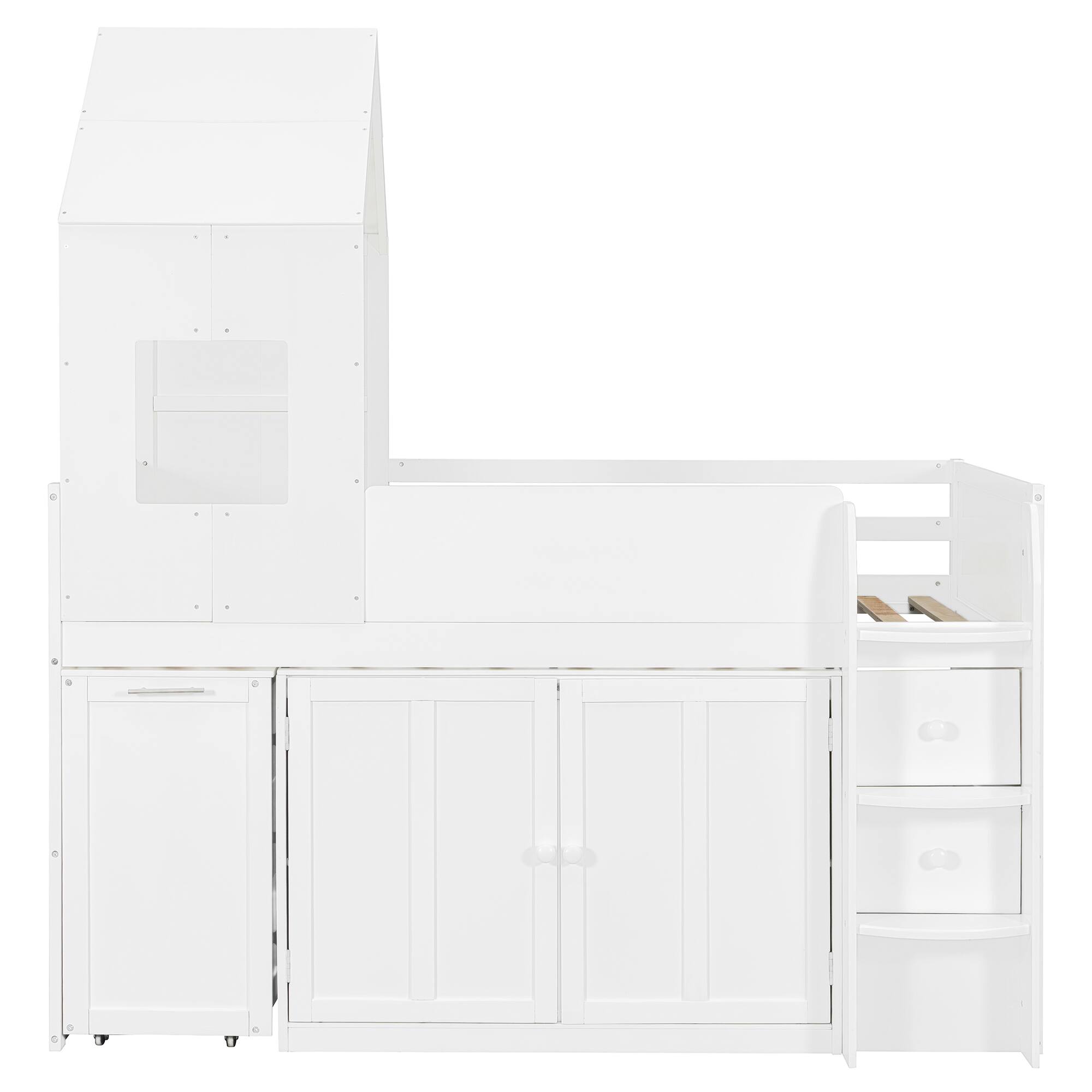 Alt View 1. Whisen - Twin Size Wooden Loft Bed with Pull-Out Desk and Cabinets for Kids Bedroom and Study - White.