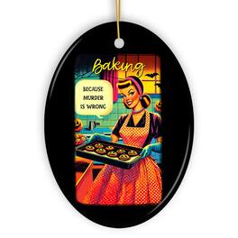 OrnamentallyYou - Baking Because Hurting is Wrong Ceramic Ornament Vintage Quirky Spooky Humor for Halloween Decor - Multi-colored