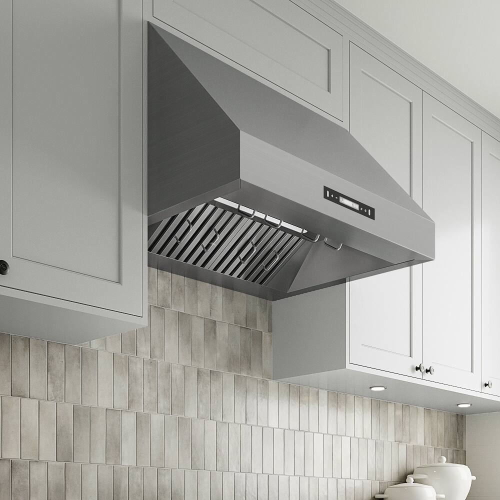 Back. Streamline - 30 in. Gattola Ducted Undermount 406 CFM Range Hood, Baffle Filters, Touchpad Control, LED Lights - Brushed Stainless Steel.