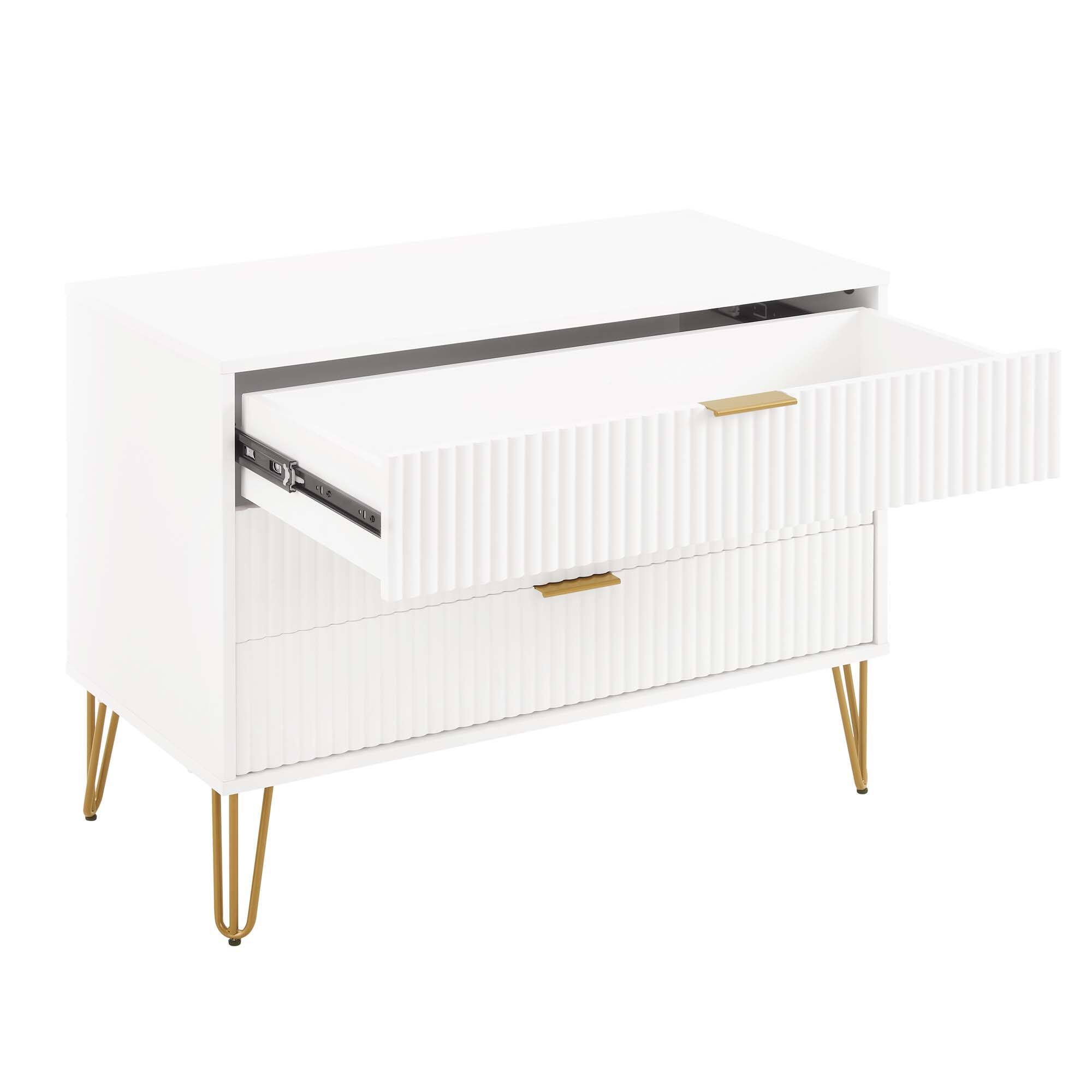 Alt View 4. Forest'nSky - White Wood 3 drawer 35.19 in. Wide Chest of Drawers for Living Room - White.