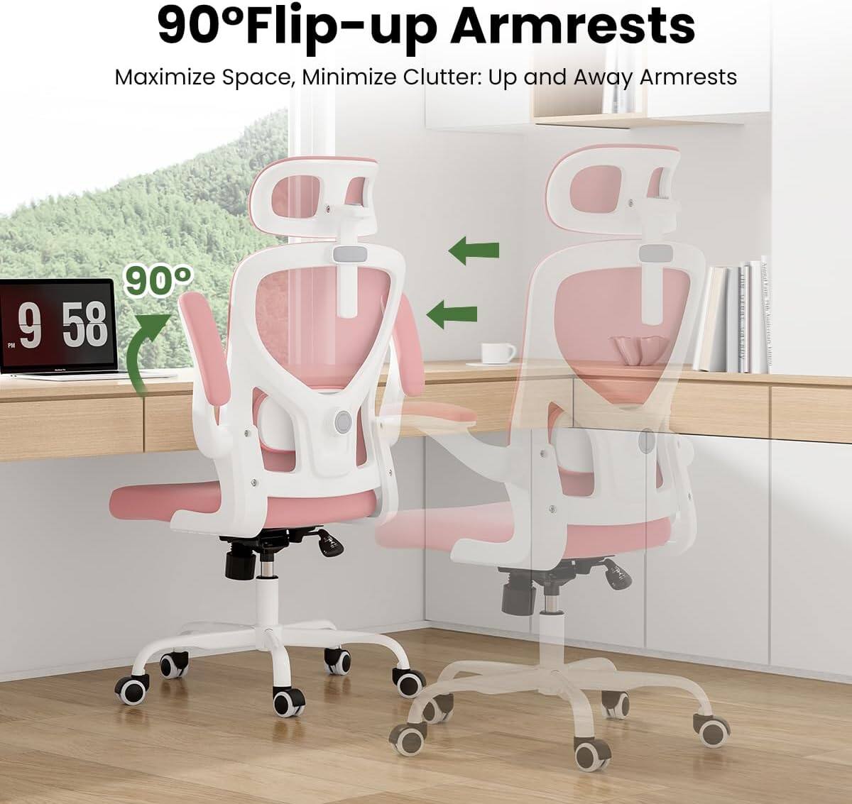 90° Flip-up Armrests  
Maximize Space, Minimize Clutter: Up and Away Armrests