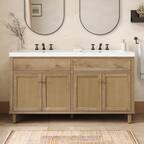 Front. Loheer - 60" Double Sink Bathroom Vanity — Freestanding Wood Cabinet with SMC Basins, Soft-Close Doors and Large Storage - Wood.