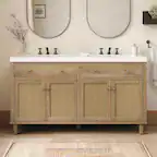 Front. Loheer - 60" Double Sink Bathroom Vanity — Freestanding Wood Cabinet with SMC Basins, Soft-Close Doors and Large Storage - Wood.