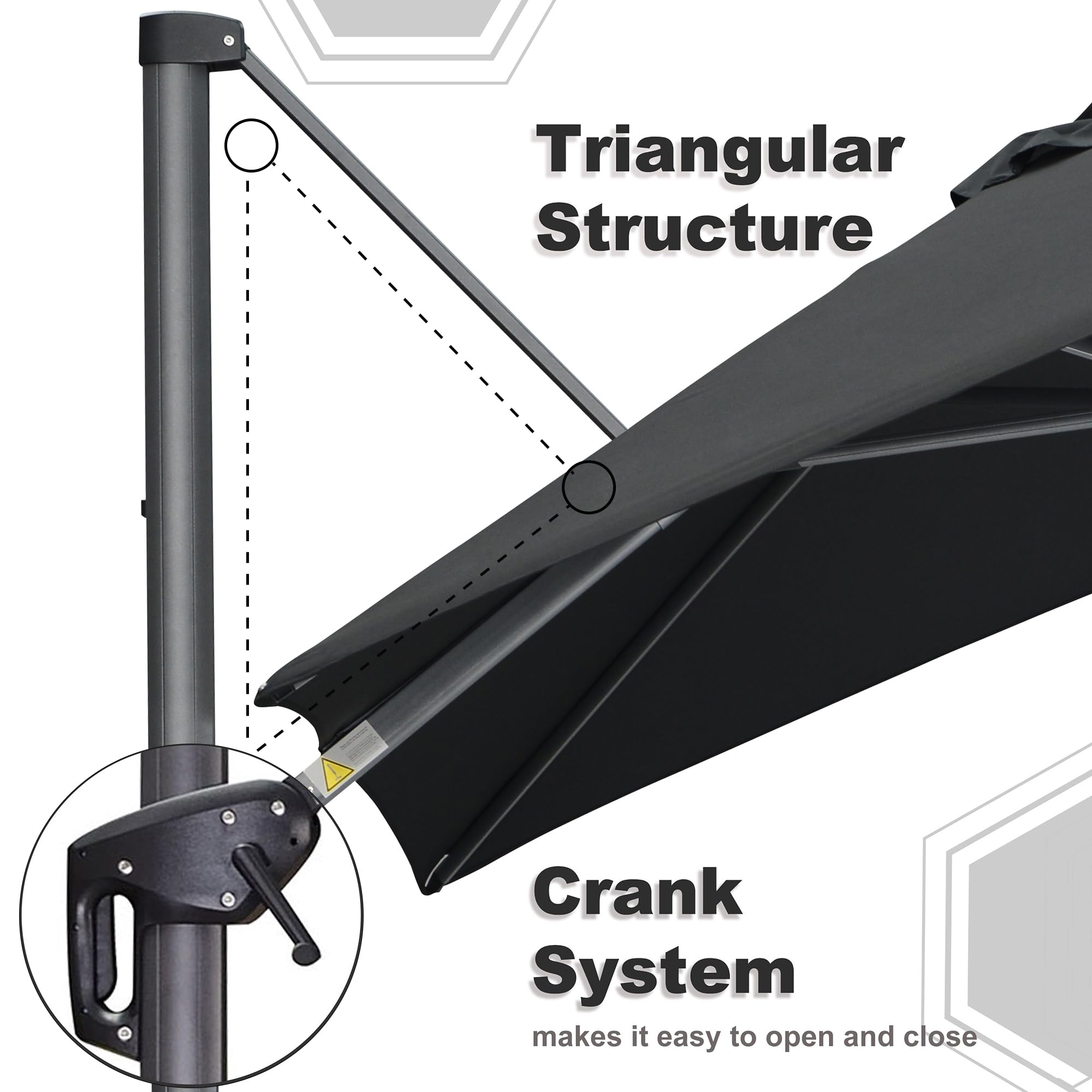 Triangular Structure  
Crank System  
makes it easy to open and close