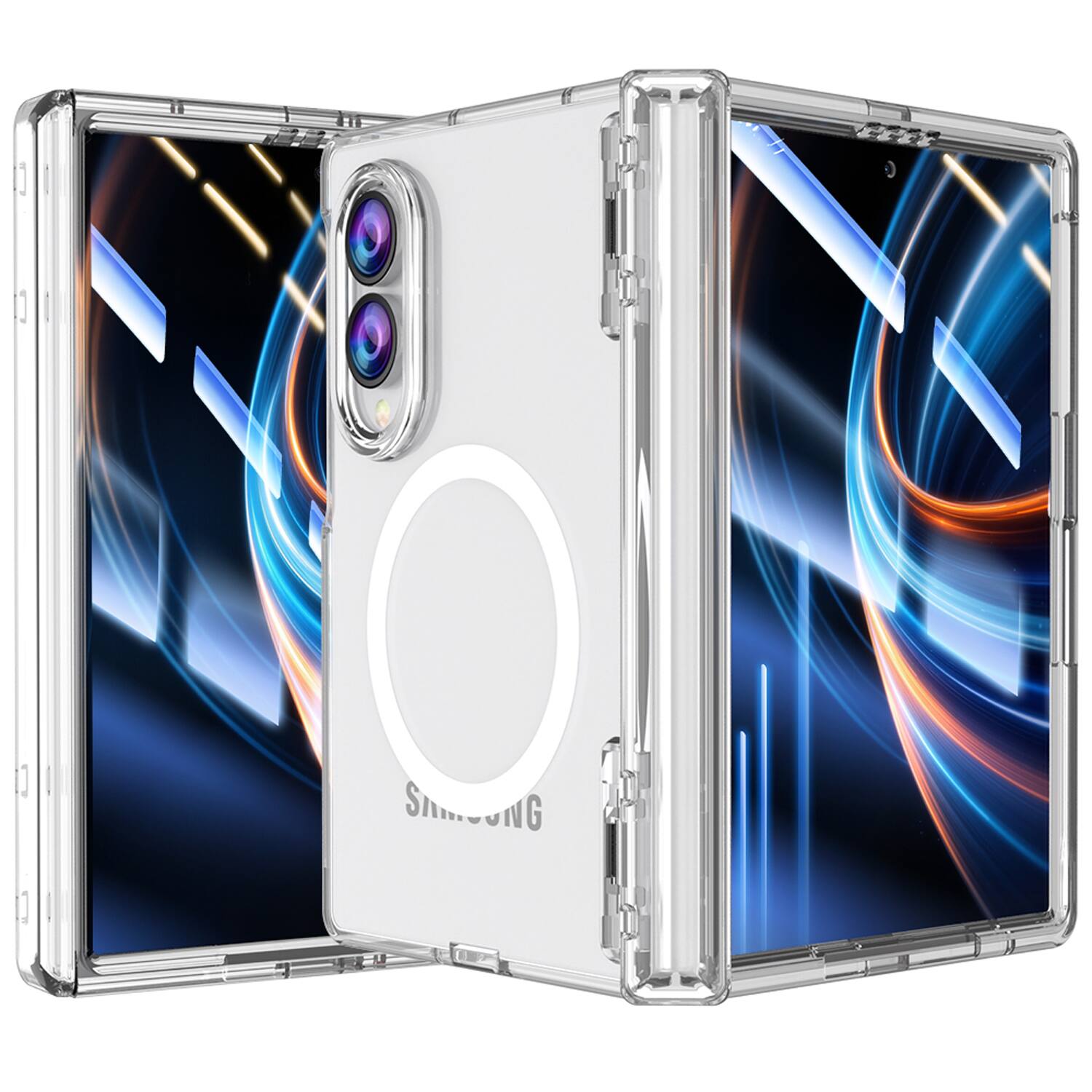 Alt View 3. Dteck - for Samsung Galaxy Z Fold8 Magnetic Clear Case with PET Screen Protector,Hinge Protection Shockproof Hard PC Cover - Clear.
