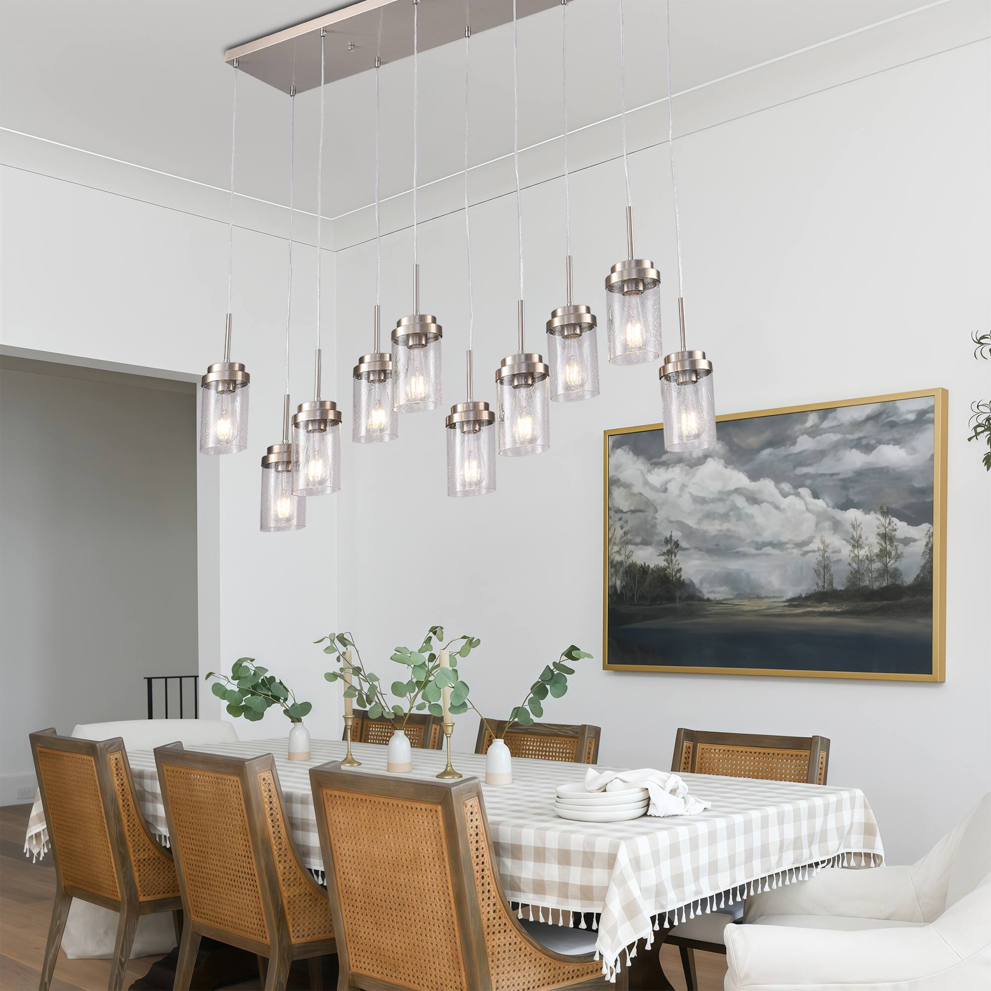 Alt View 1. RYHNUYNE - 10 Lights Kitchen Island Lighting, Modern Brushed Nickel Linear Chandelier, Dining Room Light Fixture for Kitchen Bar - Brushed Nickel.