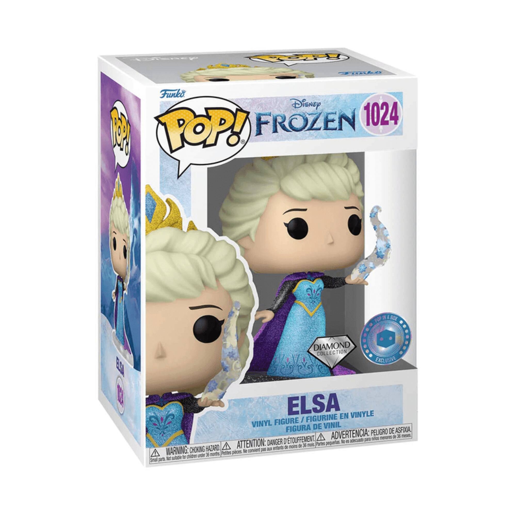 POP! Funko  
Funko Disney FROZEN 1024 BOOKS POP!  
IN BOX DIAMOND COLLECTION .... ..... EXCLUSIVE  
ELSA EN VINYLE VINYL FIGURE / FIGURINE FIGURA DE VINIL  
ADVERTENCIA: PELIGRO DE ASFIXIA, menores de 36 meses, D'TOUFFEMENT  
DANGER: CHOKING HAZARD, A ATTENTION: pas aux enfants de moins de 36 mois,  
WARNING: small parts. Not suitable for children under 3 years.
