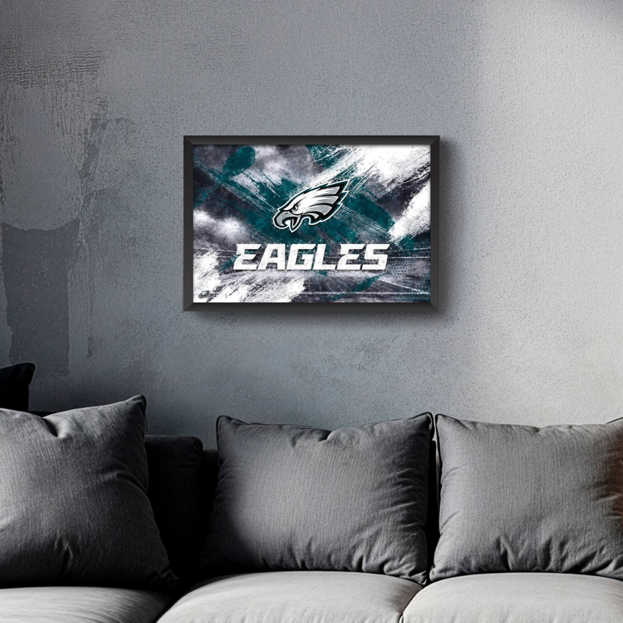 Alt View 1. Sporticulture - Philadelphia Eagles 27" x 39" Brush Stroke Logo Framed Art Print - Multicolor.