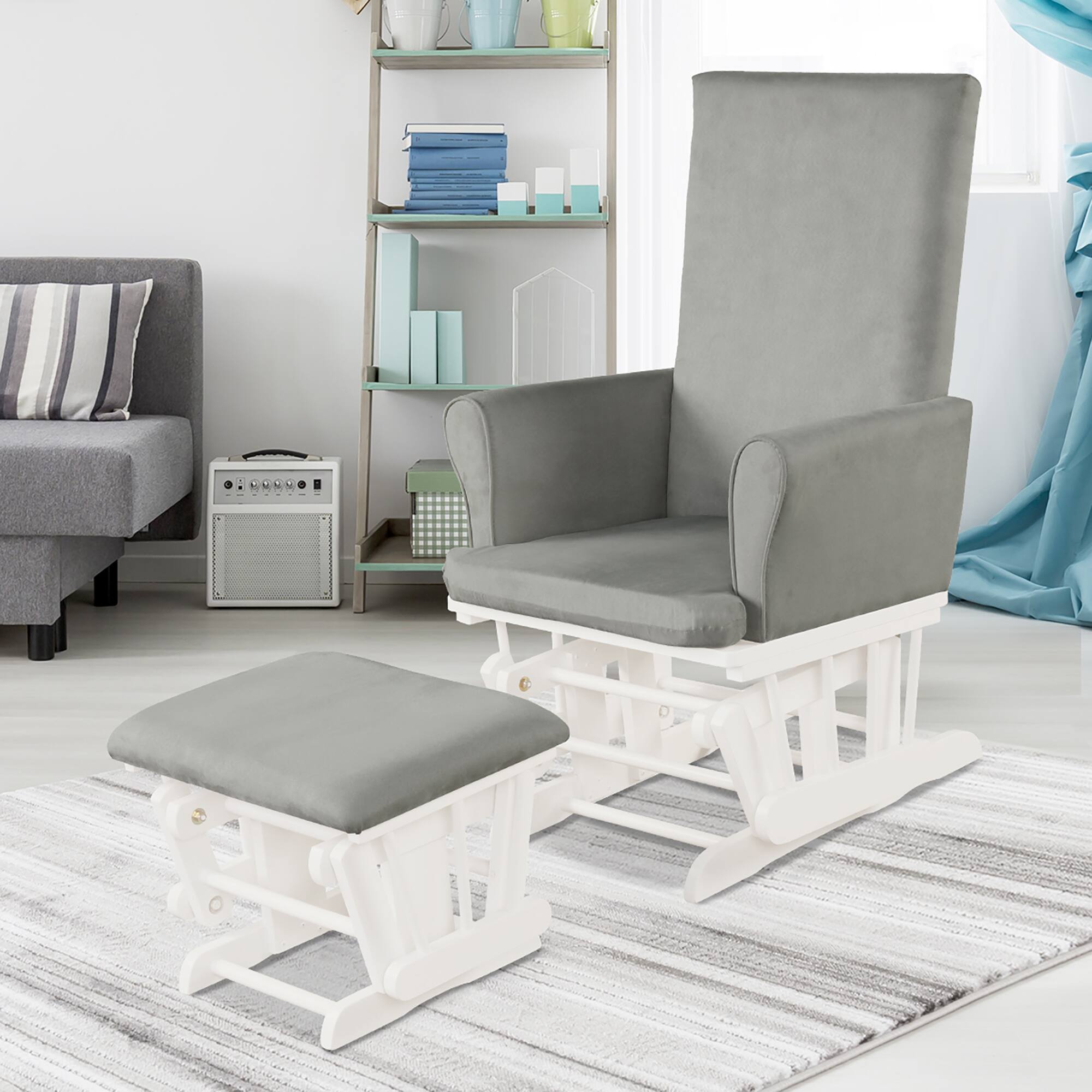Alt View 1. Costway - Costway Baby Nursery Relax Rocker Rocking Chair Glider & Ottoman Set w/Cushion 3-6 Years - Gray.