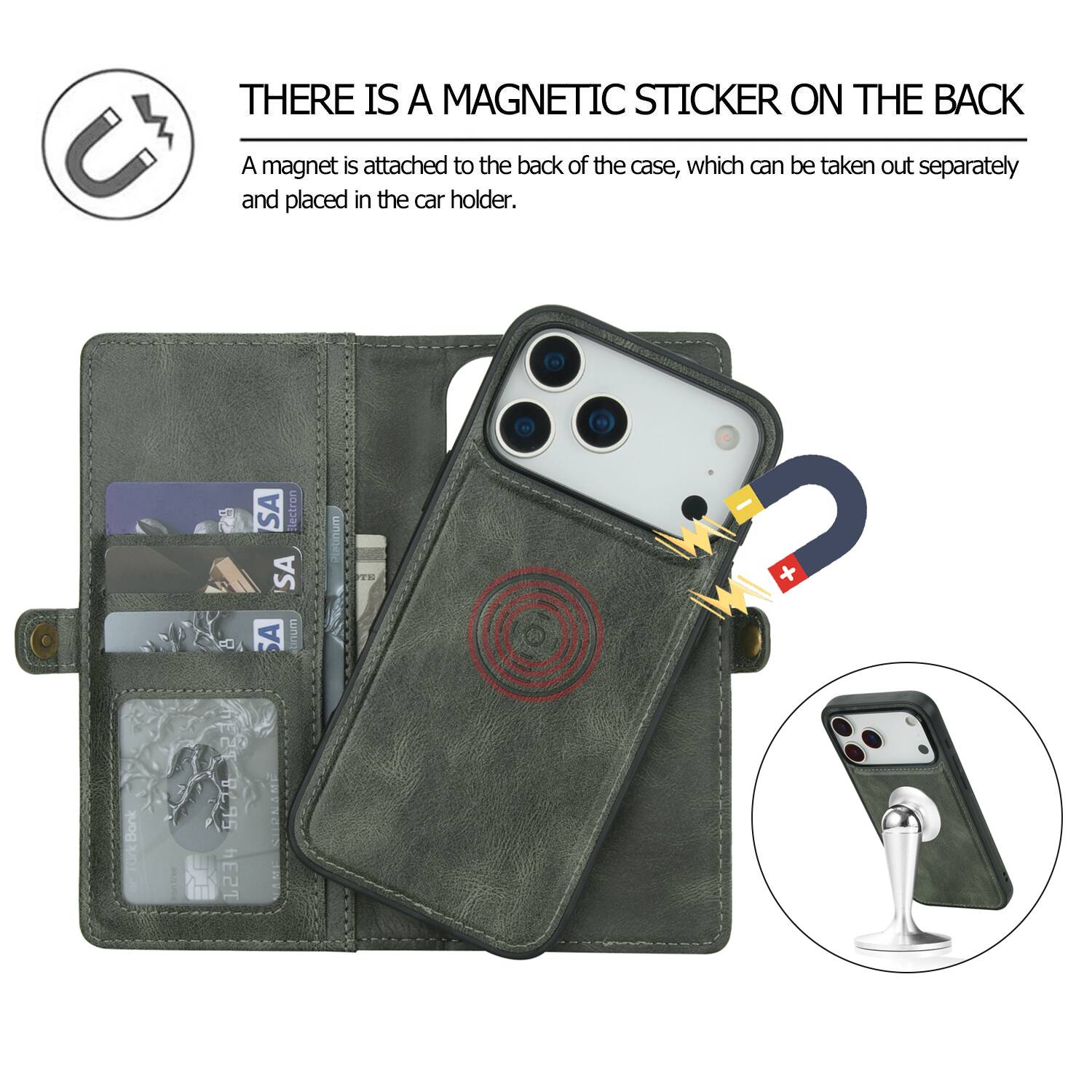 THERE IS A MAGNETIC STICKER ON THE BACK

A magnet is attached to the back of the case, which can be taken out separately and placed in the car holder.