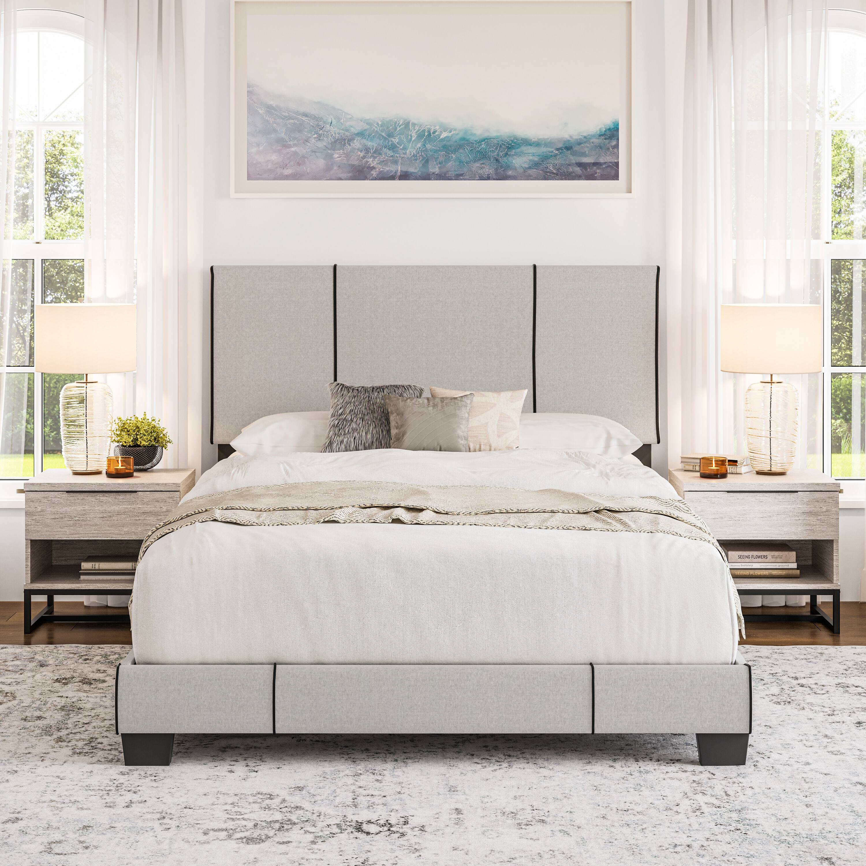 Alt View 5. Boyd Sleep - Lucena Upholstered Bed Frame, 4 Slat Wood Support System, Box Spring Required, Twin - White.