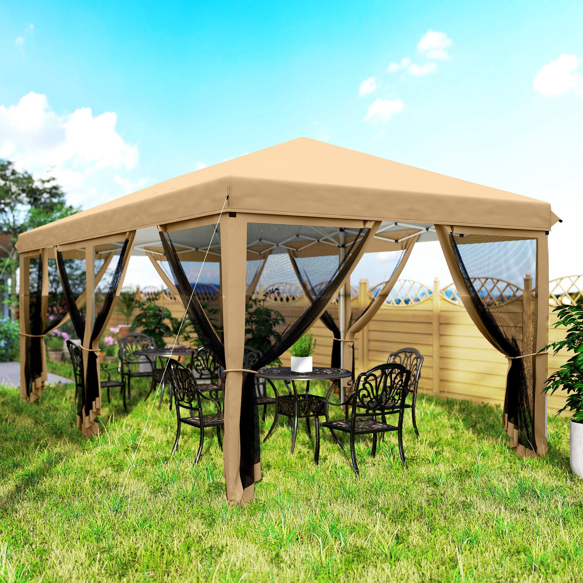 Alt View 8. Outsunny - 10' x 20' Pop Up Canopy Tent with Netting, Heavy Duty Instant Sun Shelter - Beige.