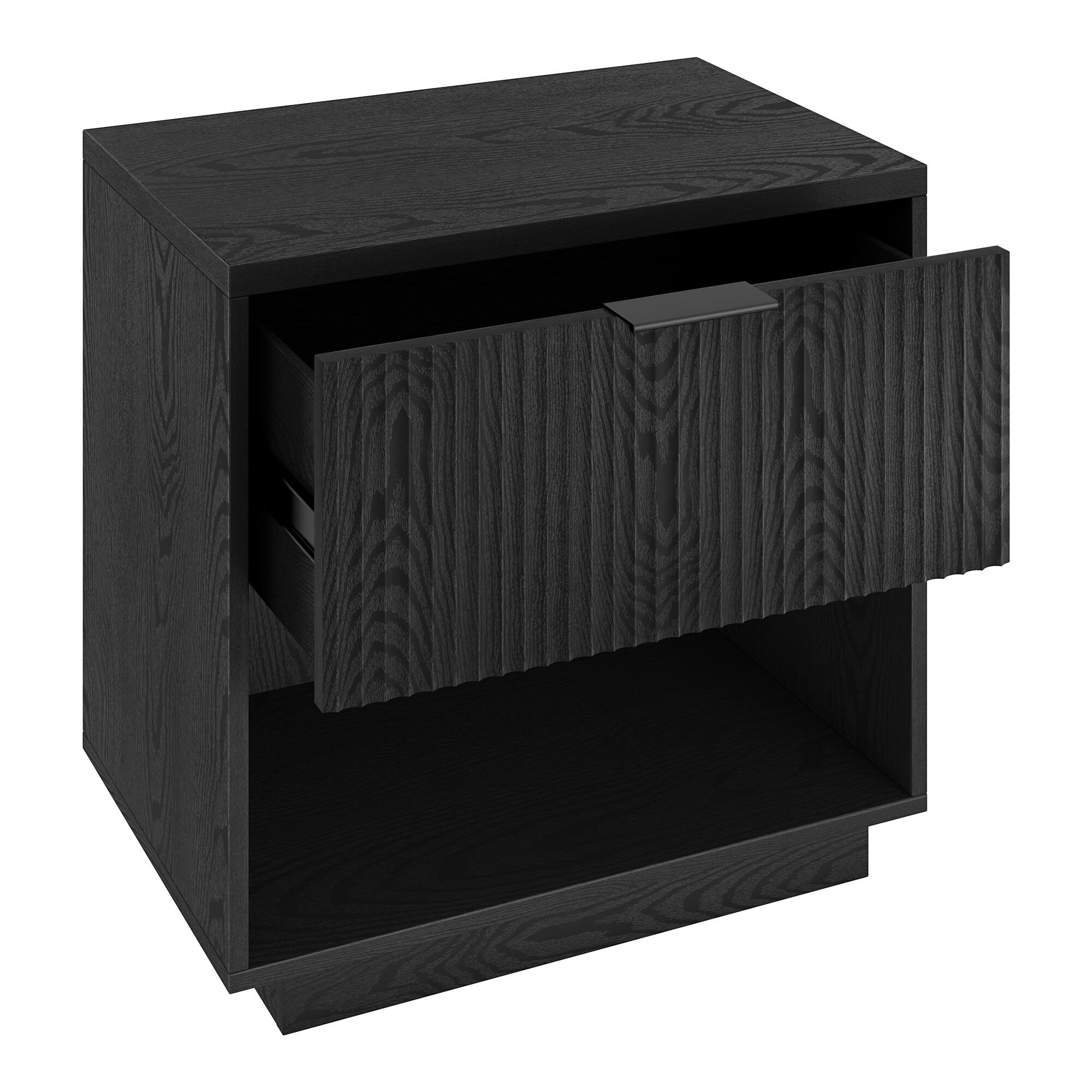 Alt View 1. Hudson&Canal - Karten 24" Wide Rectangular Fluted Nightstand in Black Grain - Black.