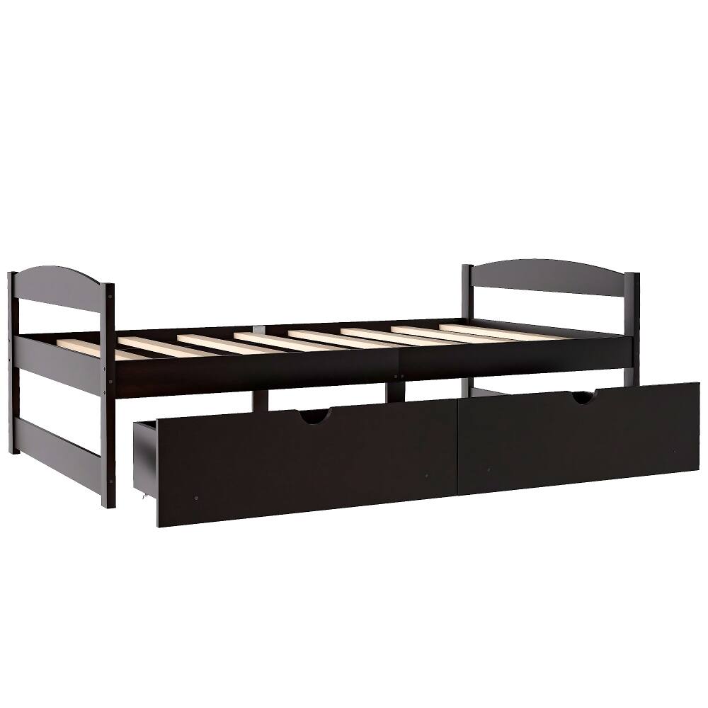 Alt View 7. Loheer - Loheer Twin Platform Bed with Drawers Espresso Wood Frame - Espresso.