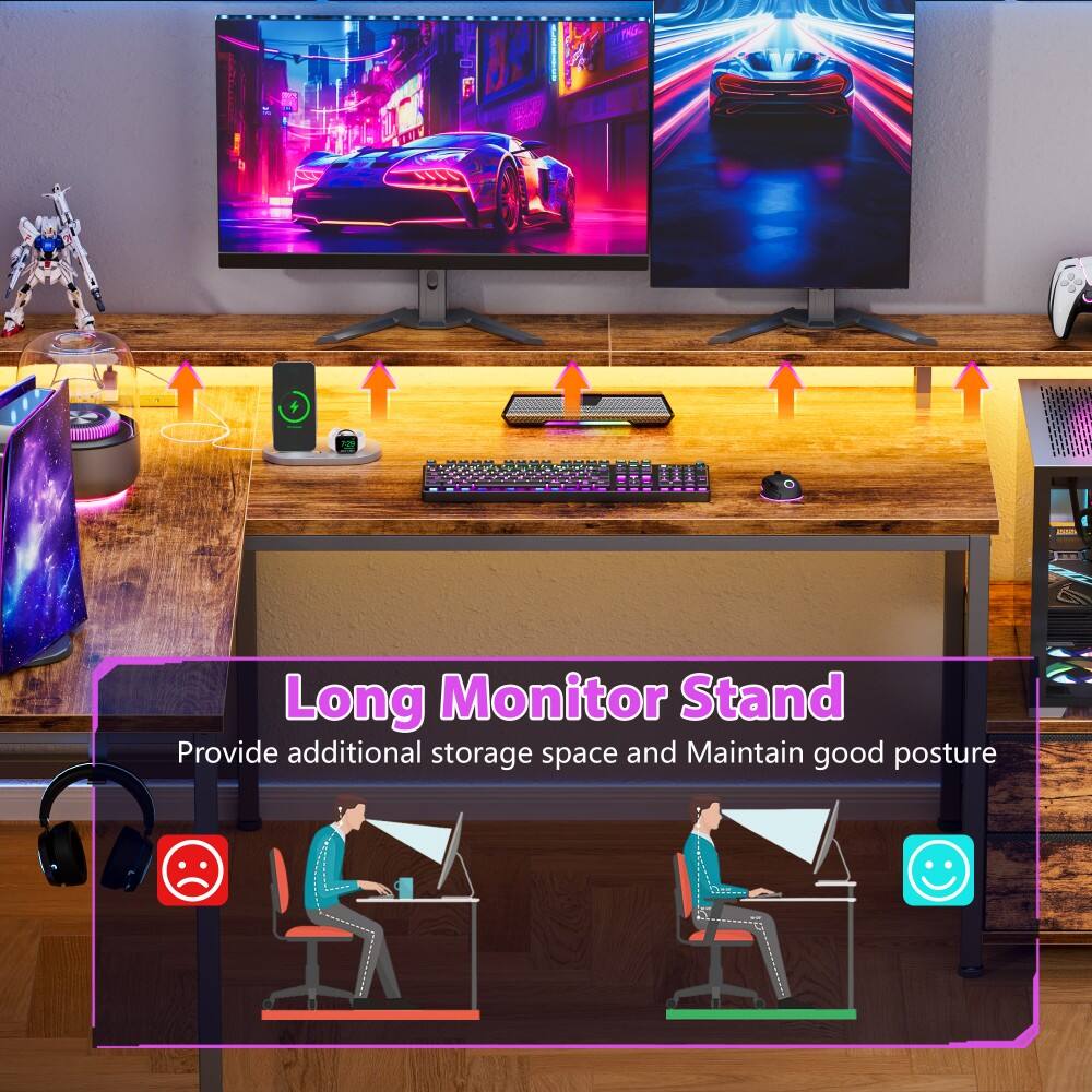 Long Monitor Stand  
Provide additional storage space and Maintain good posture