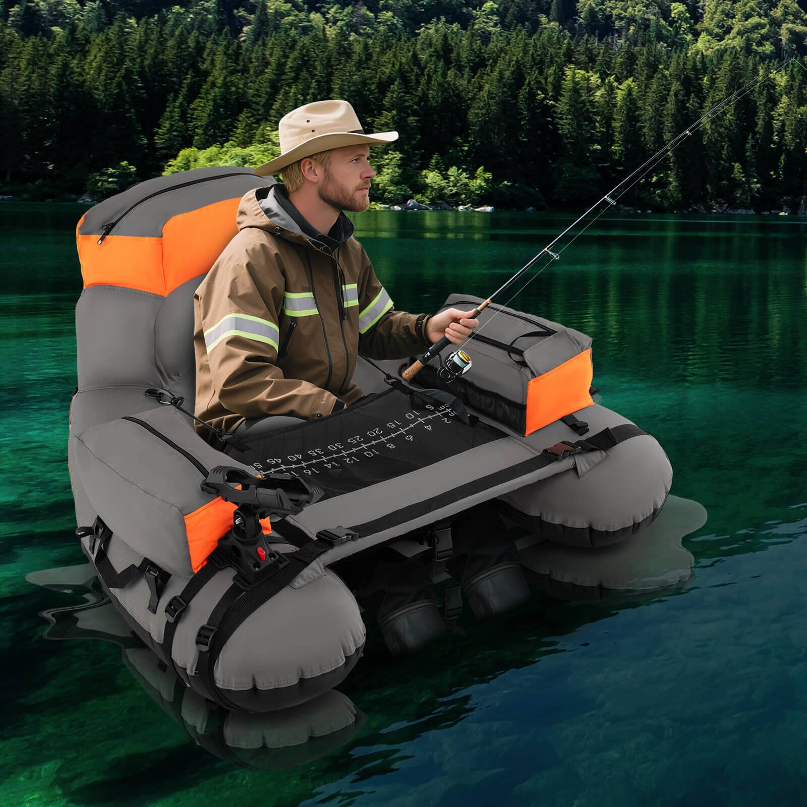 Alt View 1. Costway - Costway Inflatable Fishing Boat 350 LBS Fishing Float Tube with Fishing Rod Holder - Gray+Orange.