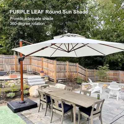 Purple Leaf Outdoor Garden Umbrella with Base, Cantilever Umbrellas in Wood Color 13'Round / Cream Purple Leaf Outdoor Garden Umbrella with Base, Cantilever Umbrellas in Wood Color 13'Round / Cream