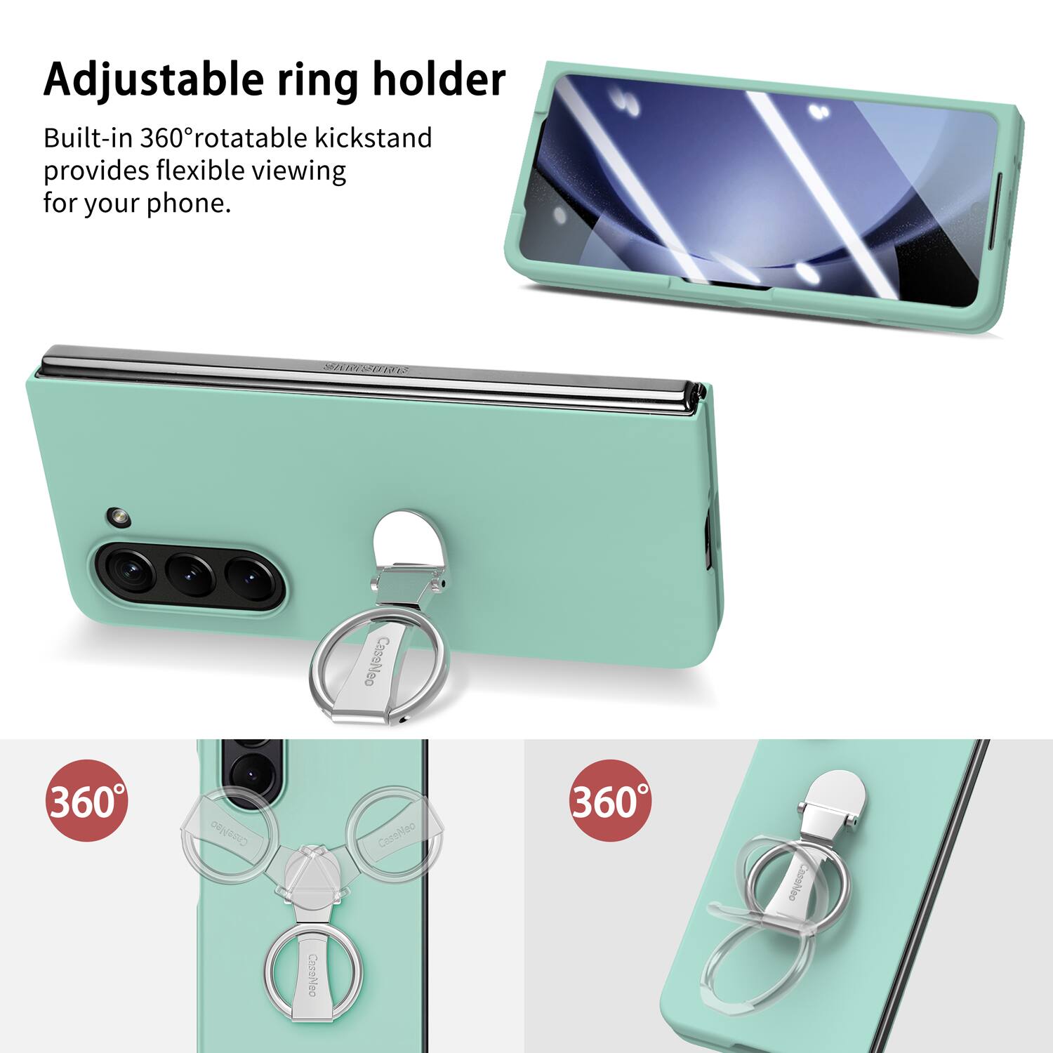 Adjustable ring holder  
Built-in 360° rotatable kickstand provides flexible viewing for your phone.  

ISNO CasaNoo 360  
CoseNea  
CessNeo  
360 Cassheo  
CeseNeo