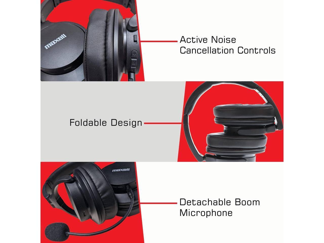 maxell Active Noise Cancellation Controls Foldable Design maxell Detachable Boom Microphone