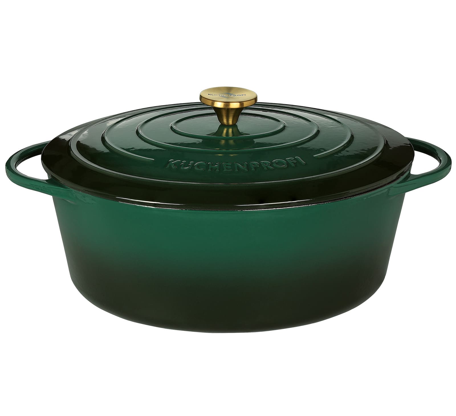 Kuchenprofi - Provence Enameled Cast Iron Oval Dutch Oven, 13" L, 7.4 qt - Racing Green