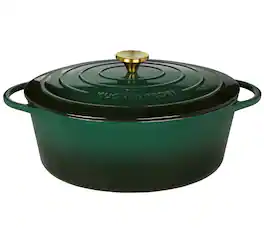 Kuchenprofi - Provence Enameled Cast Iron Oval Dutch Oven, 13" L, 7.4 qt - Racing Green