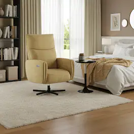 Forest'nSky - Power Swivel Recliner Chair, Electric Reclining Armchair with USB & Type-C Charging, 360° Rotating Velvet Chair - Yellow