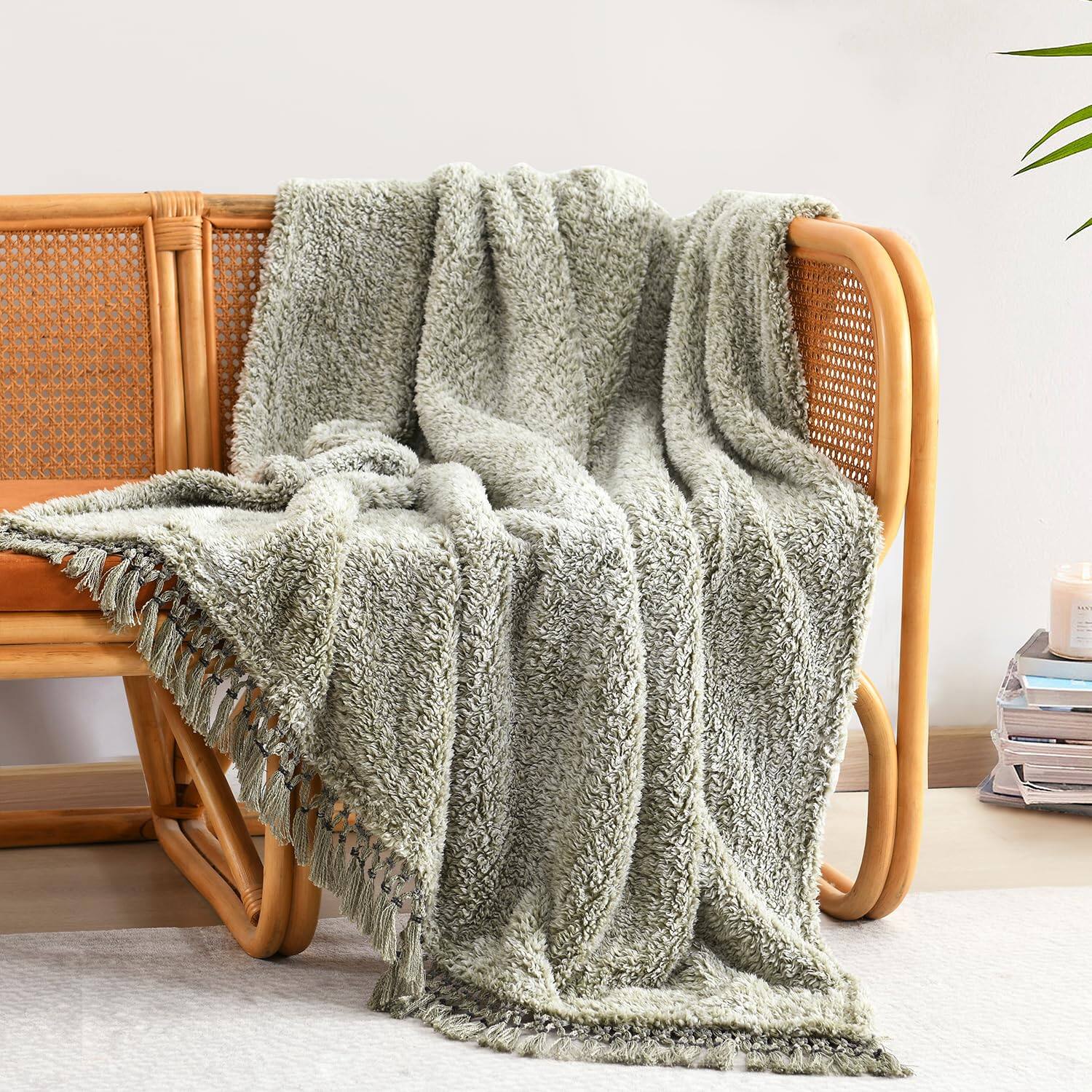 Green With Tassel Throw-50'' x 60''