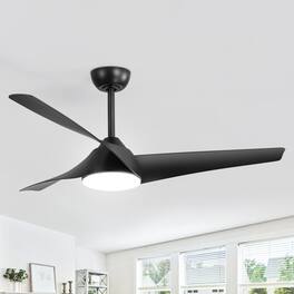 Breezary - 52" Indoor Ceiling Fan with 3 ABS Blades, 3-Color Light, 6-Speed DC Motor, 5''&10'' Downrods, Remote with Timer - Matte Black