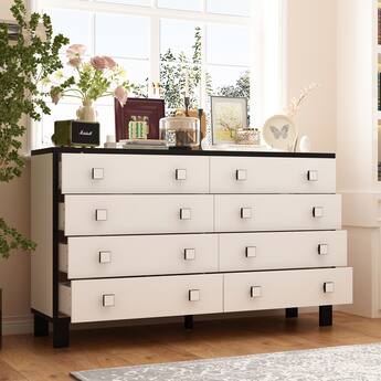 white dresser with black handles Buy Eby 59 Inch Wide Dresser, 6 Drawers Nickel Handles, Finish By Casagear Home Made of high FUFU&GAGA White 9 Drawer 51.9
