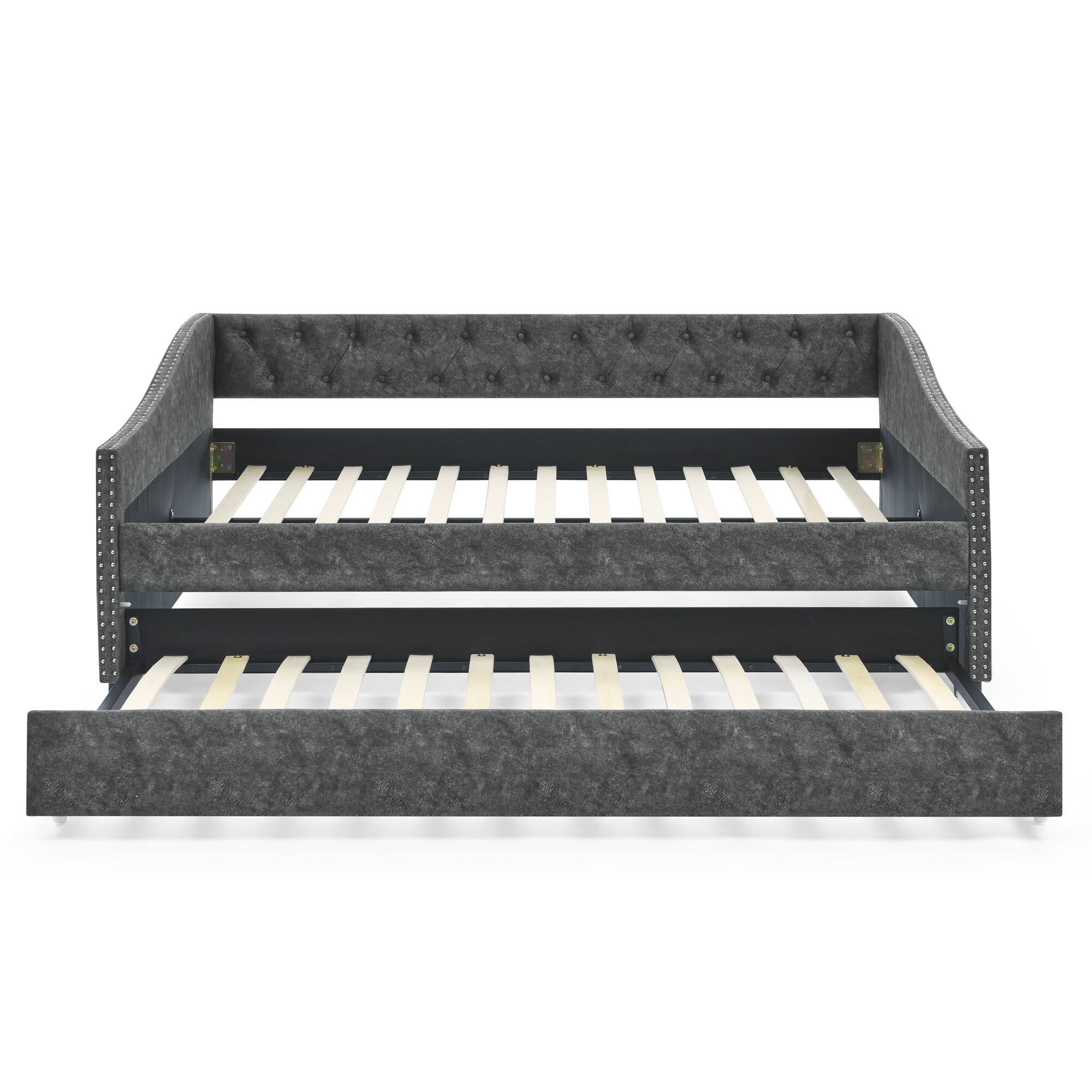 Alt View 2. Tiramisubest - Full Size Daybed with Twin Size Trundle Upholstered Tufted Sofa Bed, ,Grey (80.5"x55.5"x27.5") - Grey.