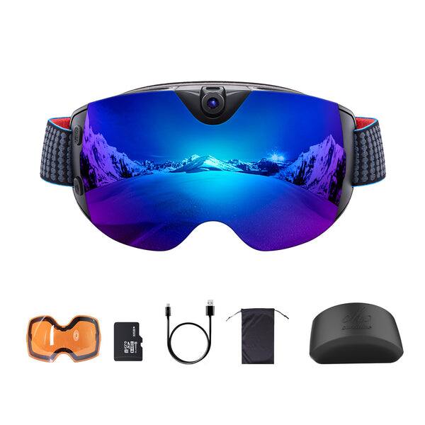 Alt View 7. OhO sunshine - Smart Ski and Snowboard Goggles with  4K Live Streaming Camera, WiFi to Phone, Helmet Compatible - Blue.