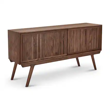 Front. Spaco - Spaco Contemporary Walnut Media Cabinet TV Stand, Sliding Doors, Lacquer Finish for Living Room - Walnut.