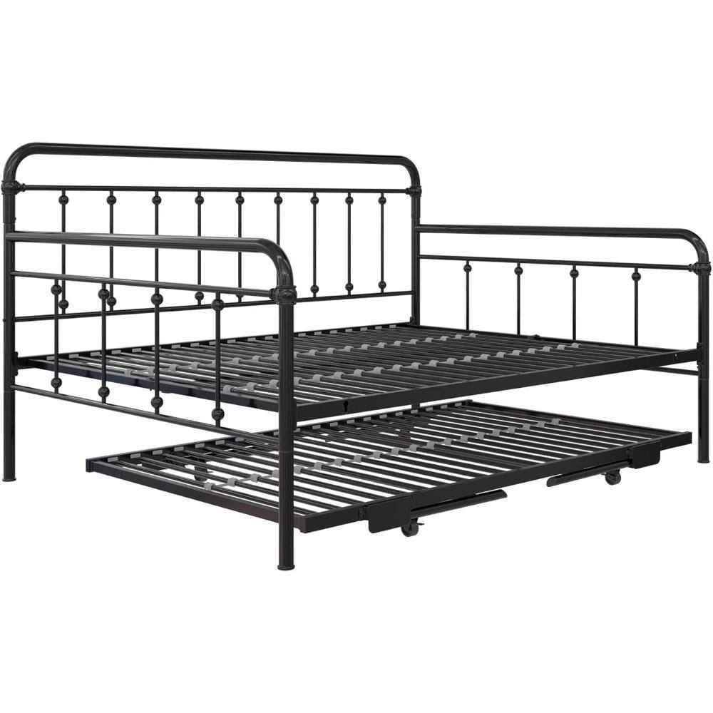 Front. Hivvago - Twin size Black Rounded Iron Daybed with Roll Out Trundle Bed Frame - Black.