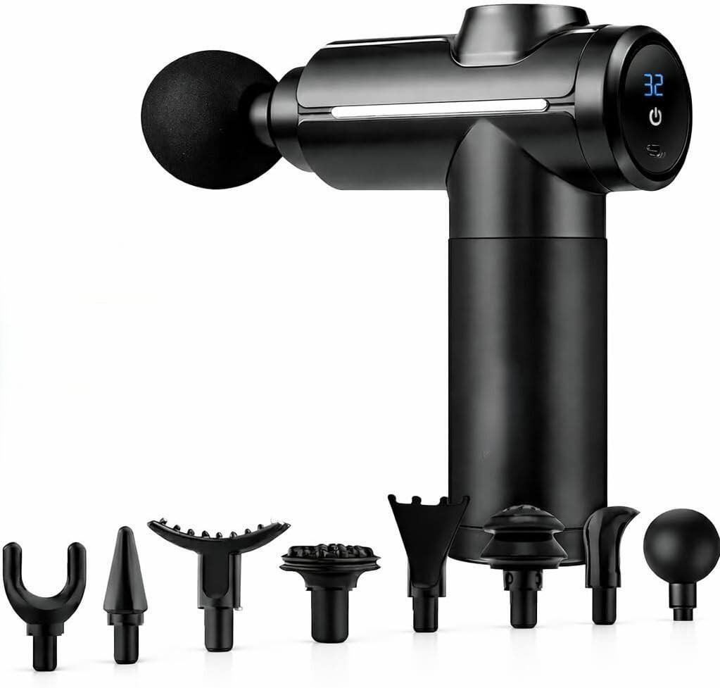 Front. BOSS - Handheld Percussion Massage Gun with 8 Massage Heads, Ultra-Quiet Motor, Smart LCD Display, Type-C Fast Charging.